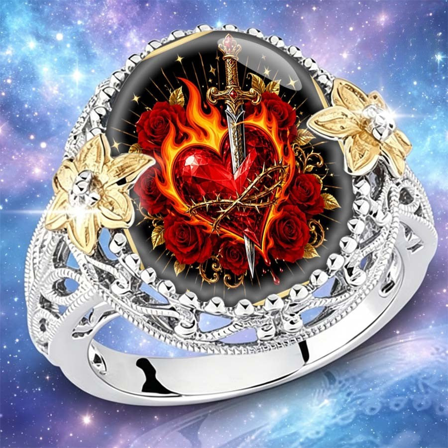 Sword & Rose Heart Ring
