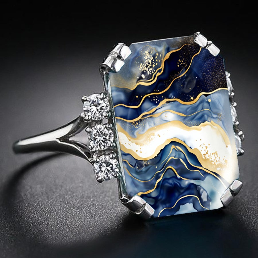 Blue Wave Abstract Ring