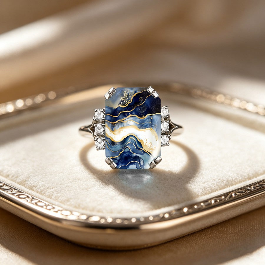 Blue Wave Abstract Ring