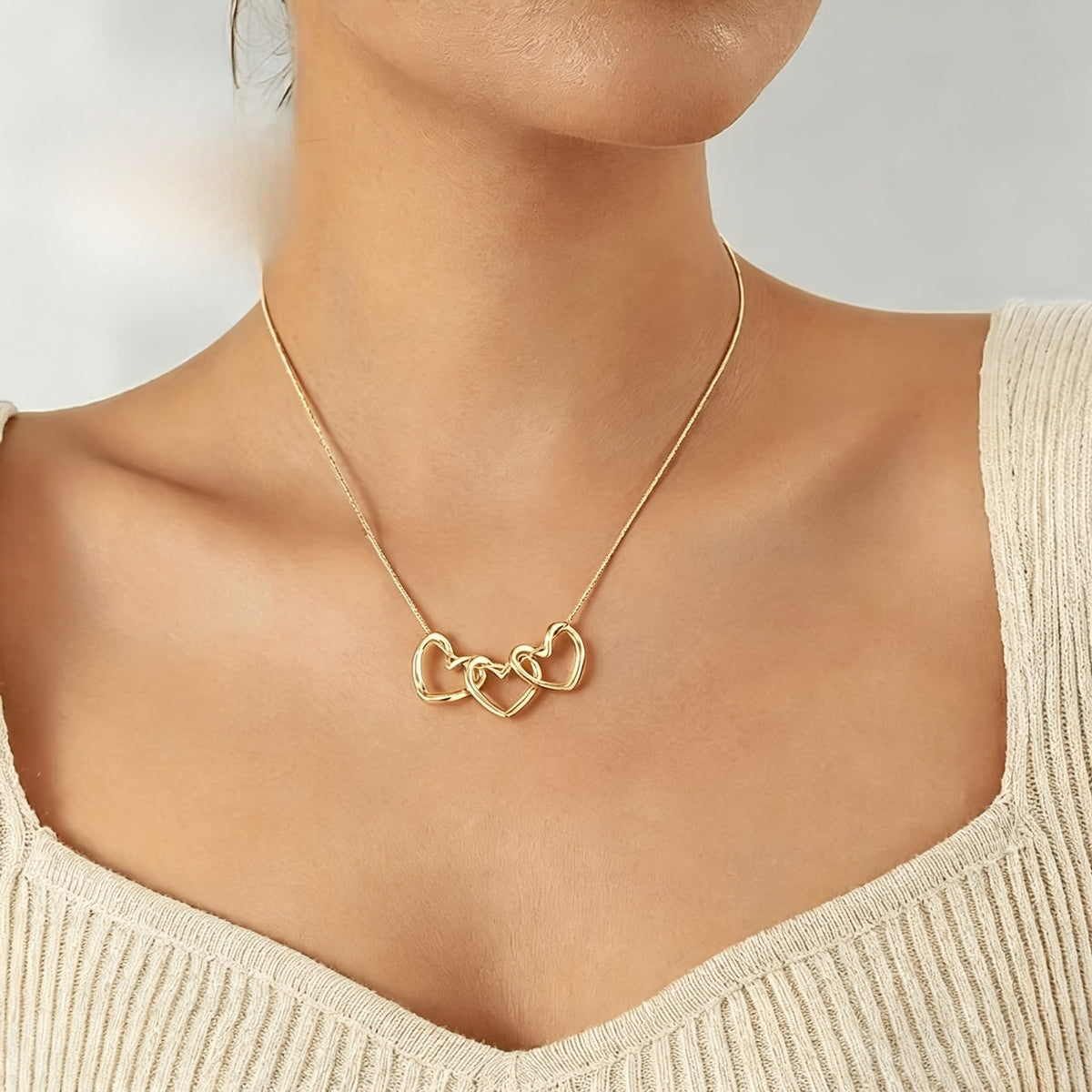 Triple Linked Heart Necklace