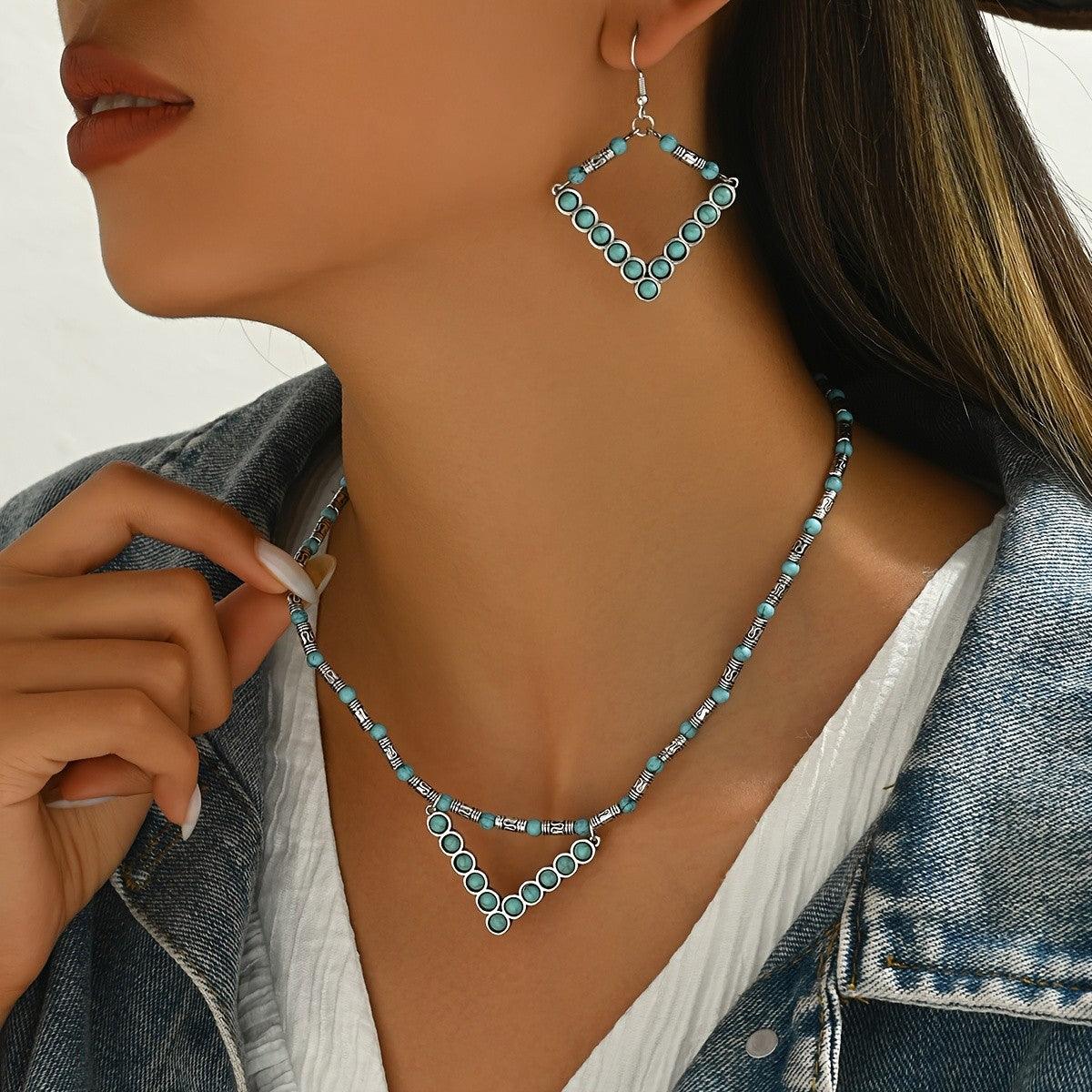 Turquoise V-Shape Necklace & Earring Set