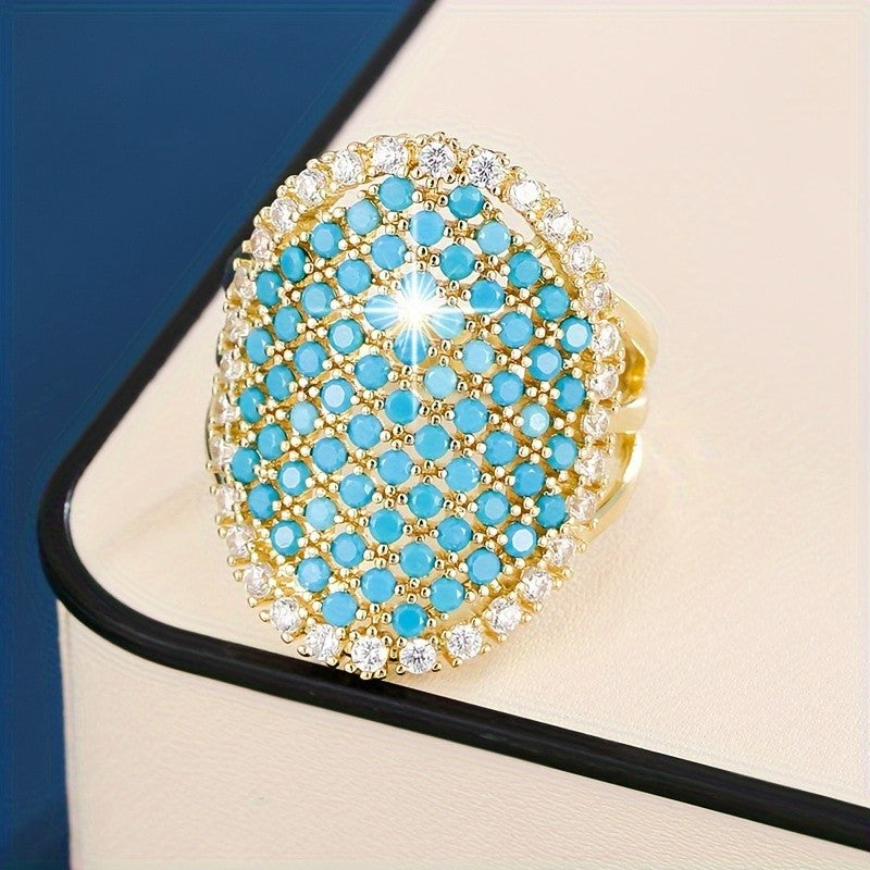 Blue Crystal Dome Ring