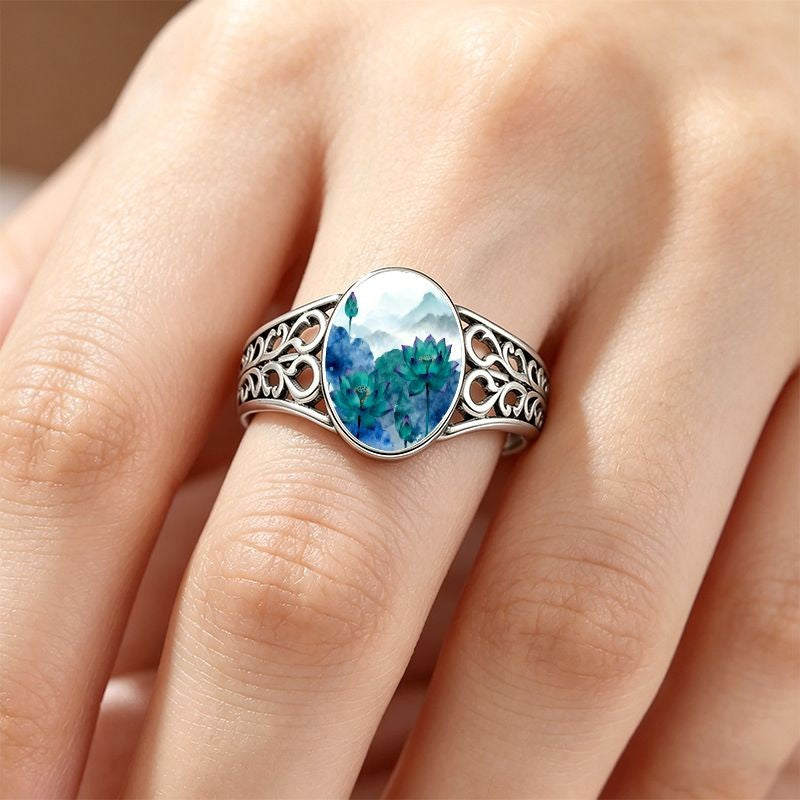 Lotus Ink Painting Ring