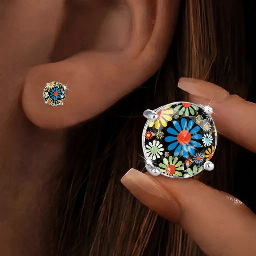 Colorful Wildflower Glass Stud Earrings