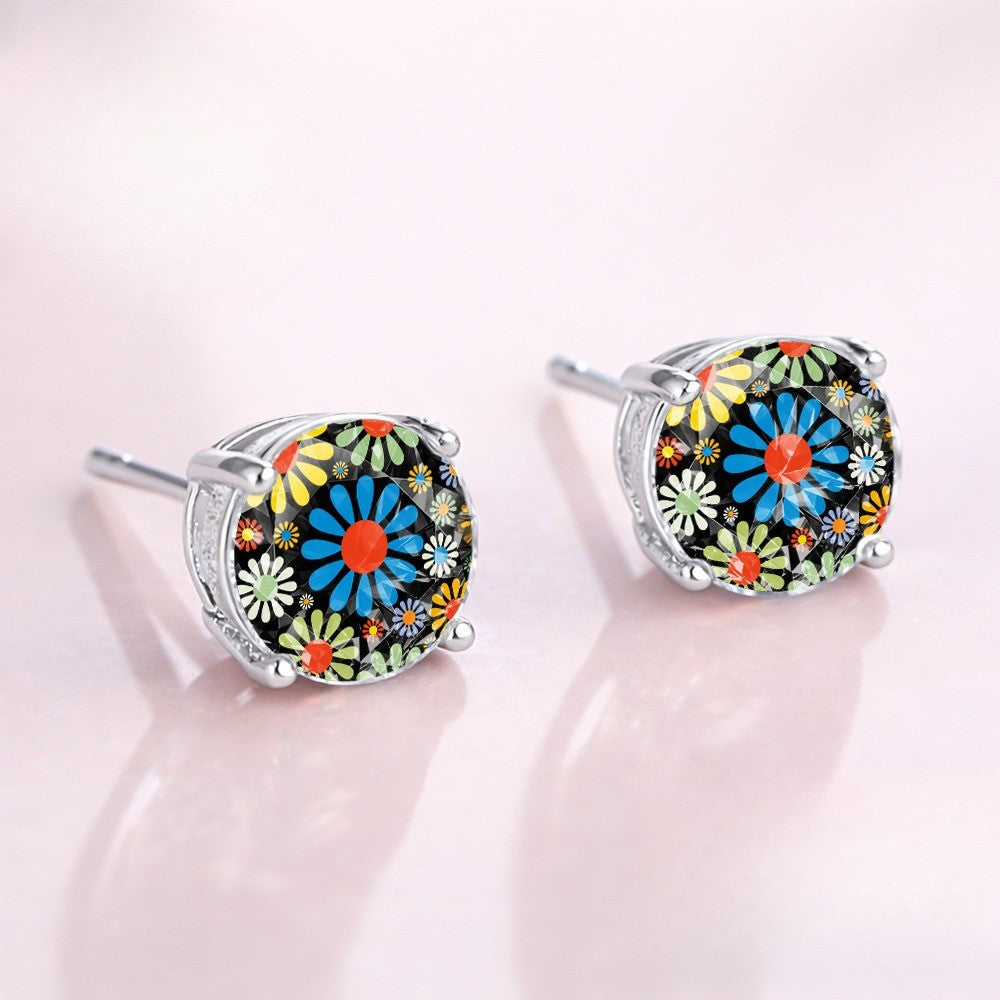 Colorful Wildflower Glass Stud Earrings