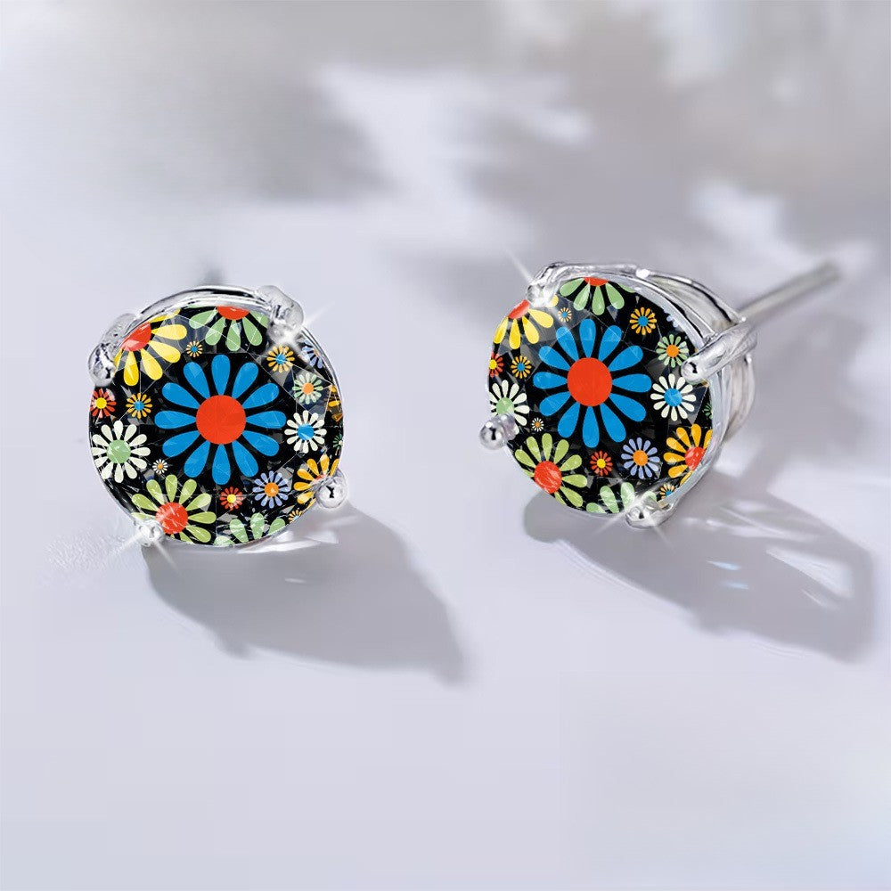 Colorful Wildflower Glass Stud Earrings