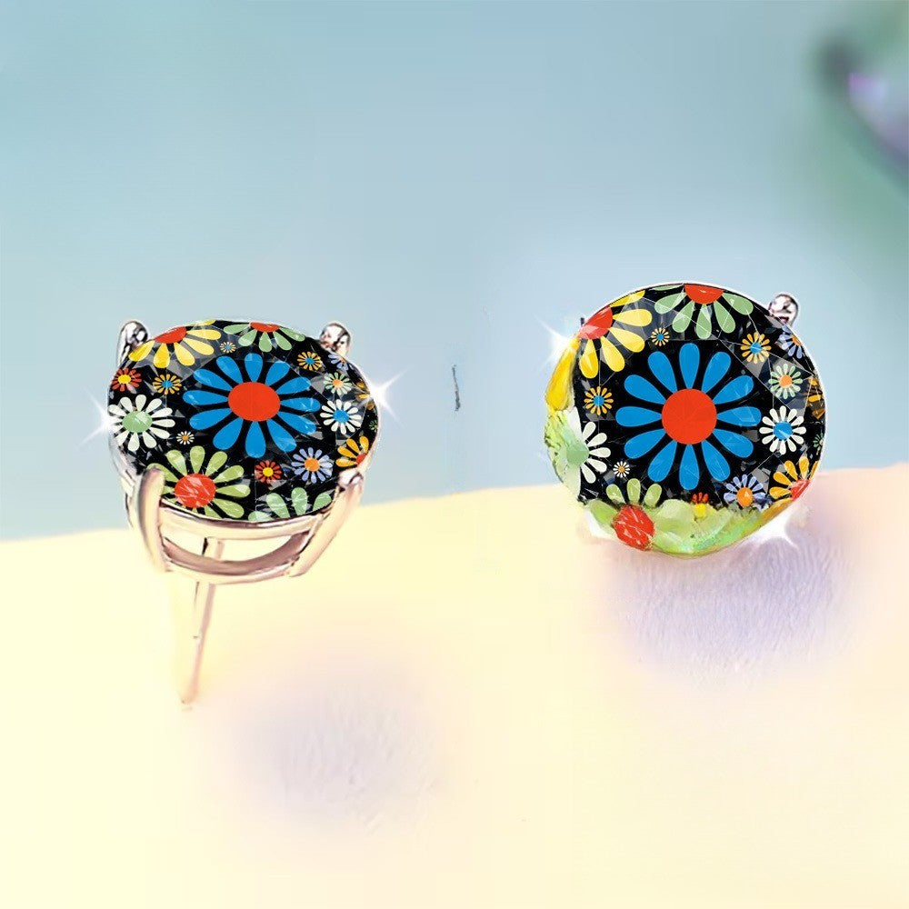 Colorful Wildflower Glass Stud Earrings