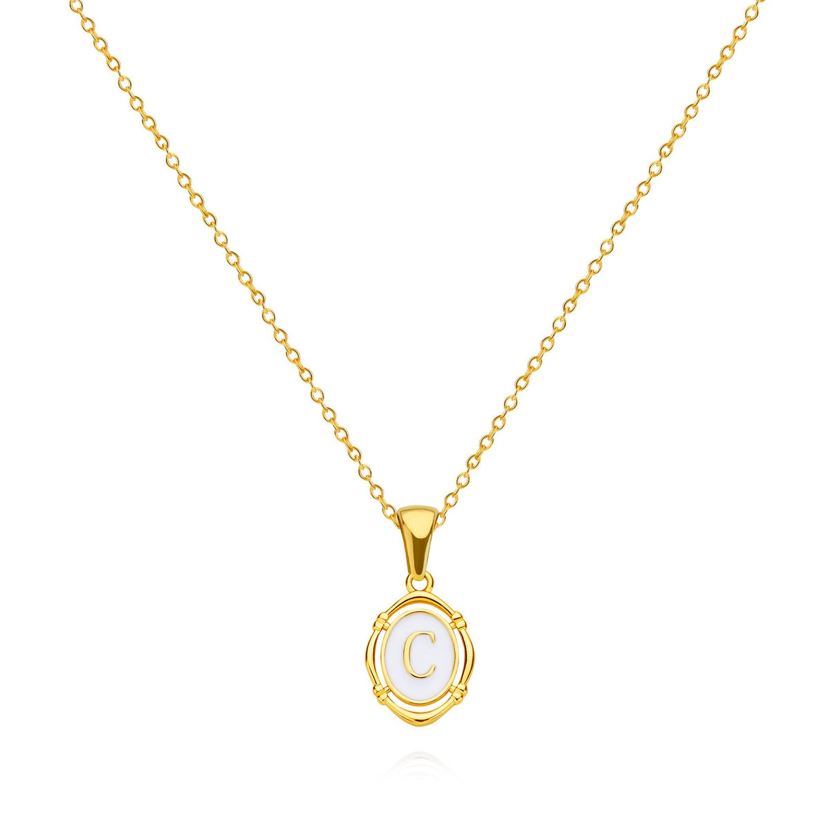White Oval Initial Necklace