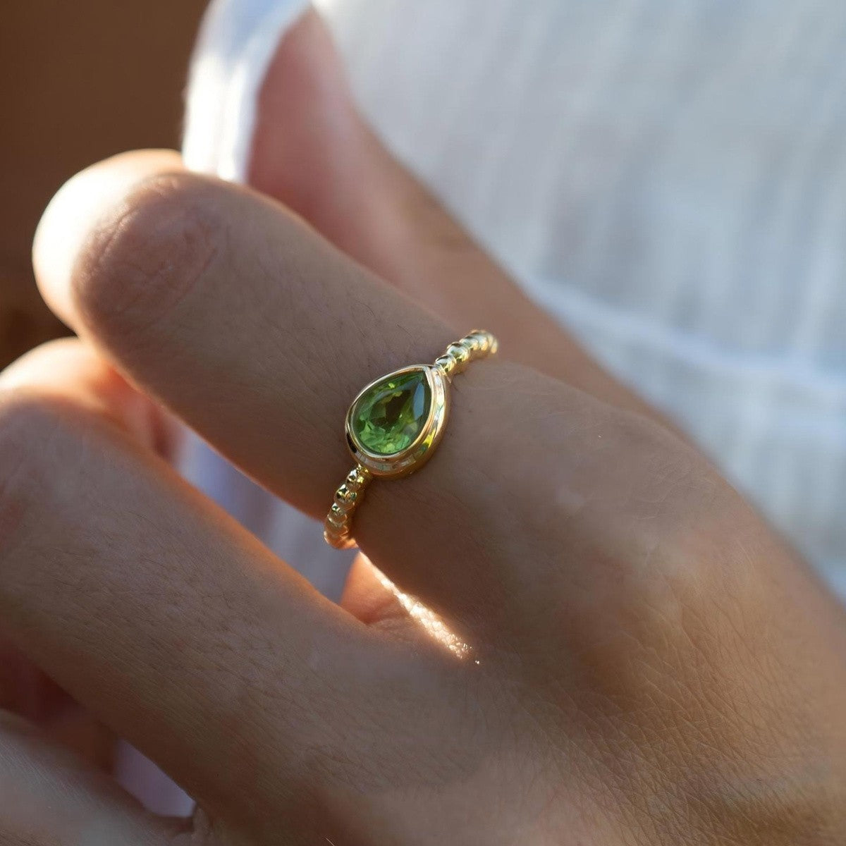 Green Pear Zircon Ring
