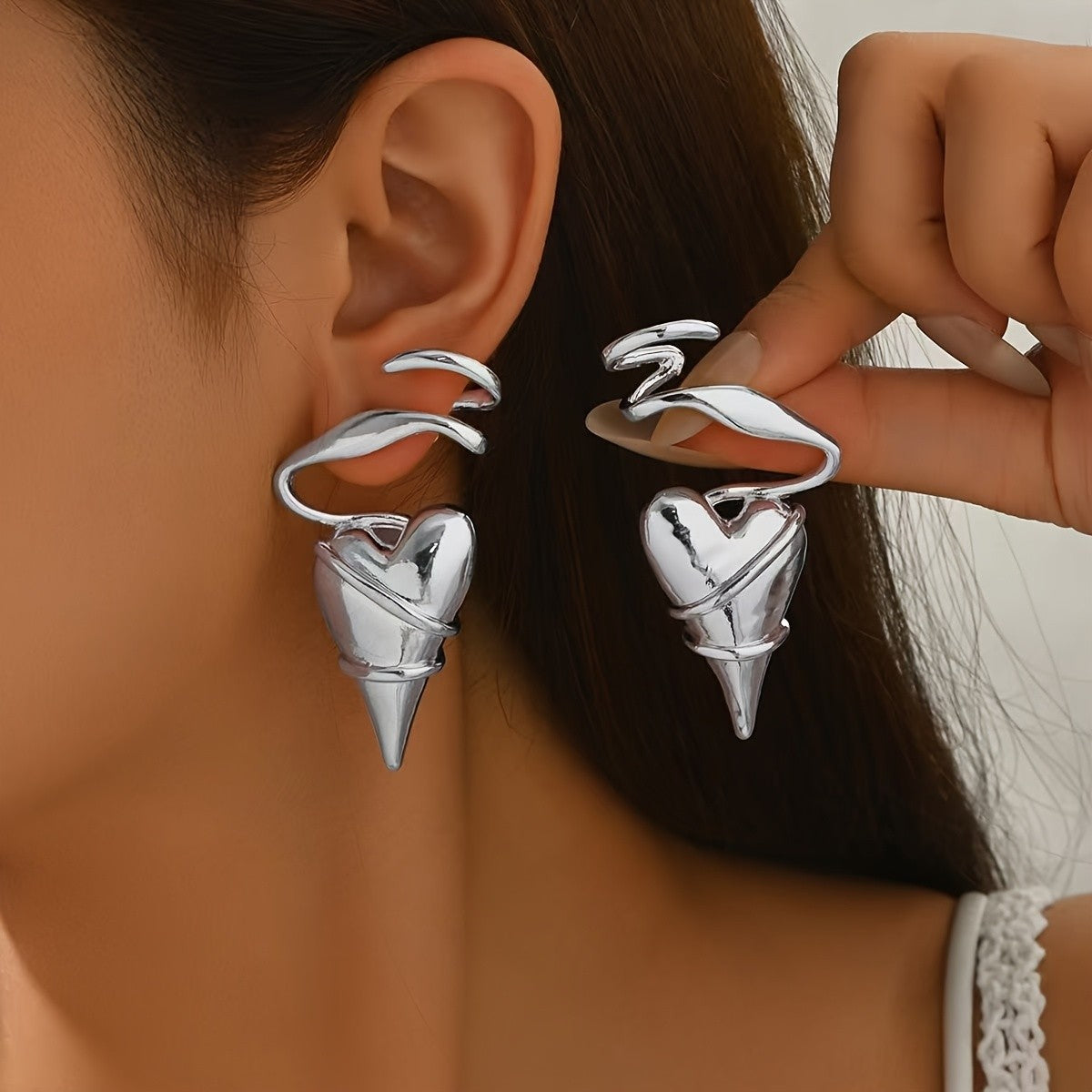 Sculpted Wrap Heart Drop Earrings