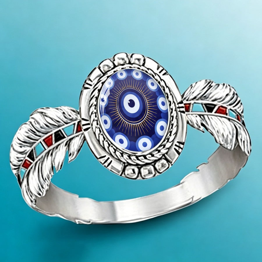 Blue Evil Eye Feather Ring