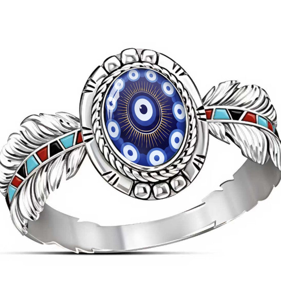 Blue Evil Eye Feather Ring