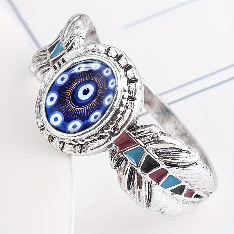 Blue Evil Eye Feather Ring