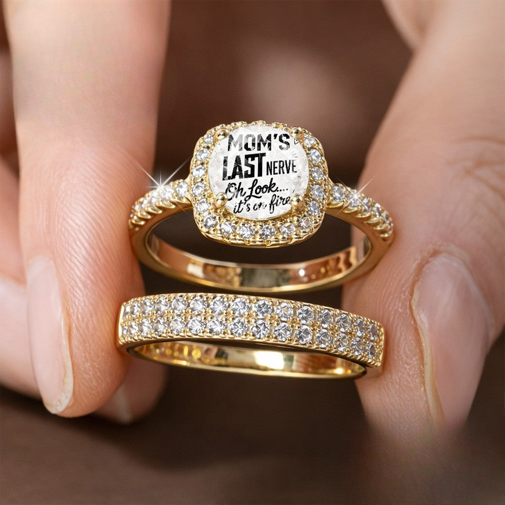 Mom's Last Nerve Square Crystal Ring Set