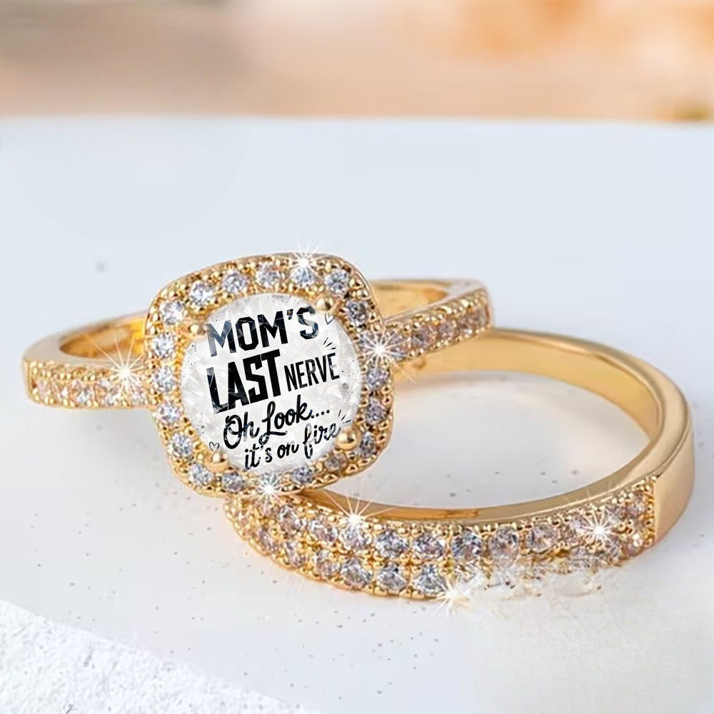 Mom's Last Nerve Square Crystal Ring Set
