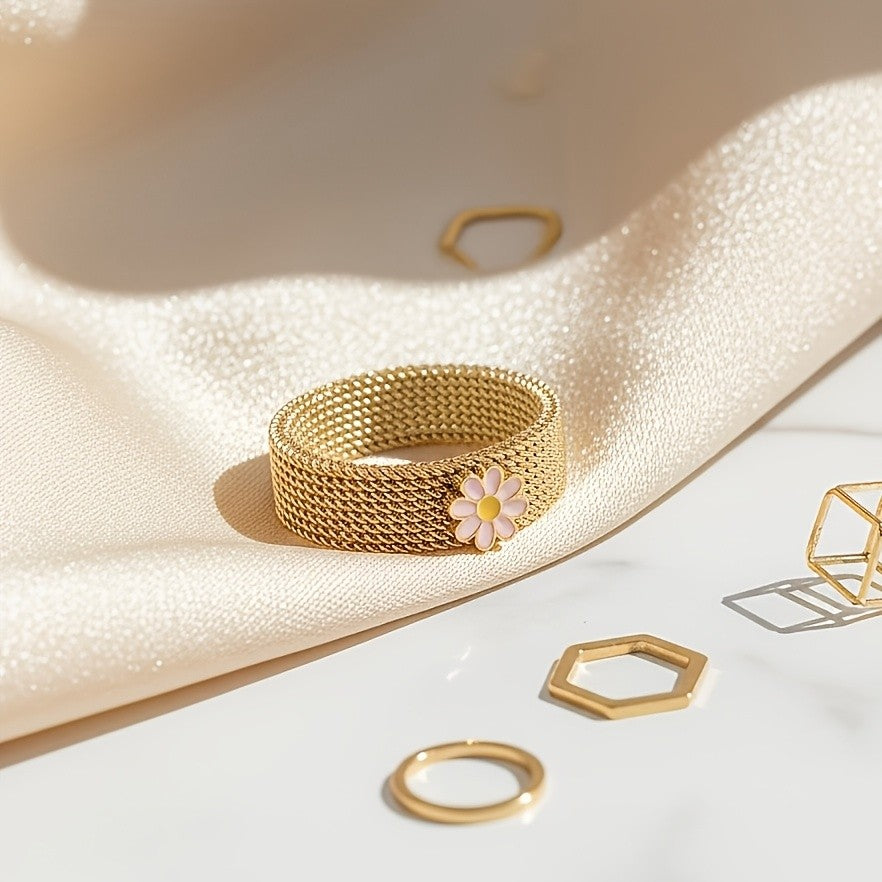 Enamel Flower Mesh Ring