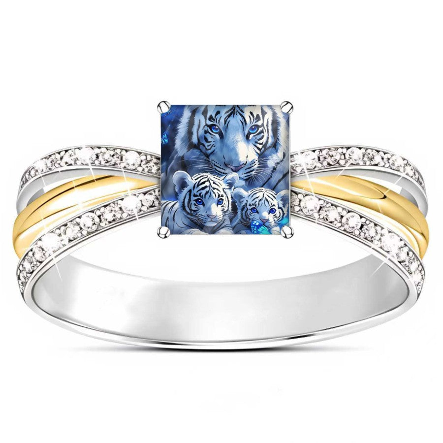White Tiger Mother & Cubs Square Ring