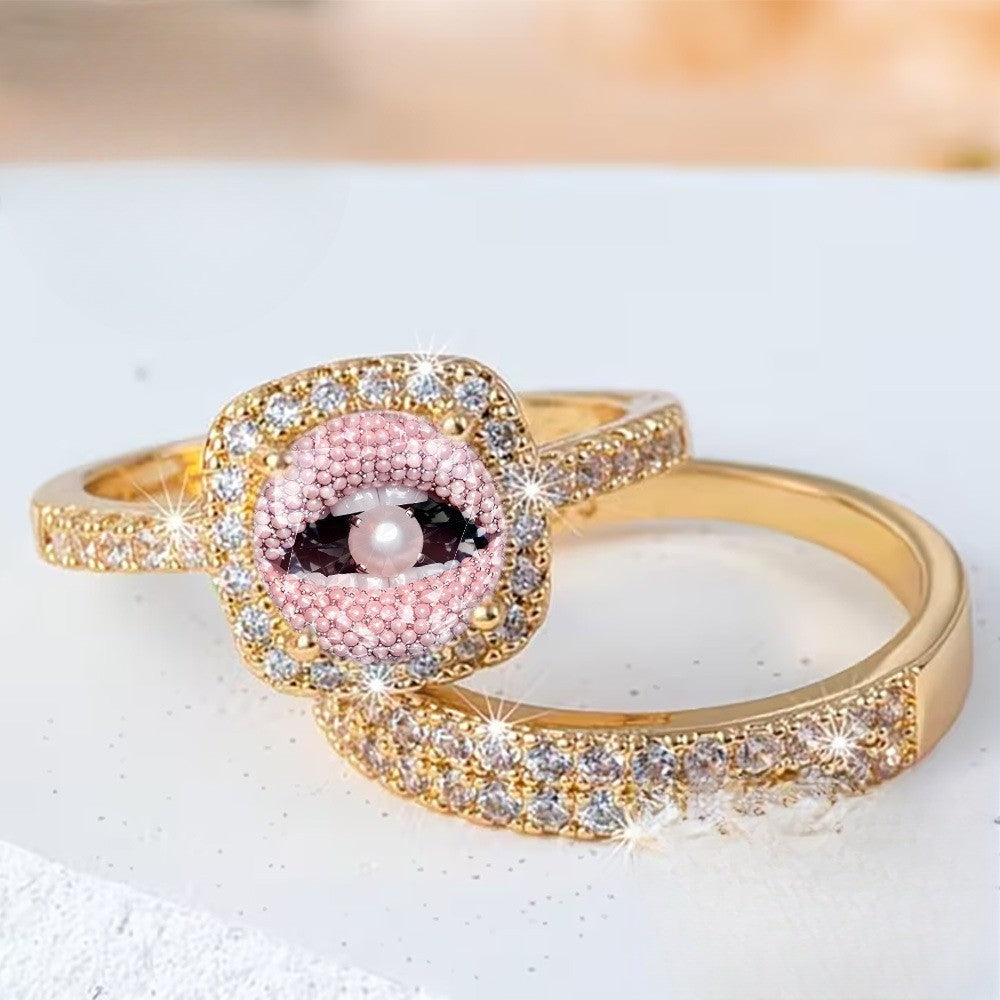 Pink Crystal Eye Ring Set