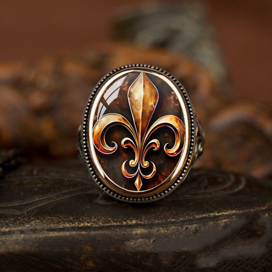 Amber Fleur De Lis Oval Ring