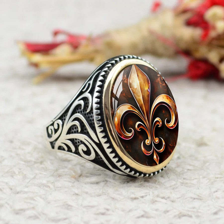 Amber Fleur De Lis Oval Ring