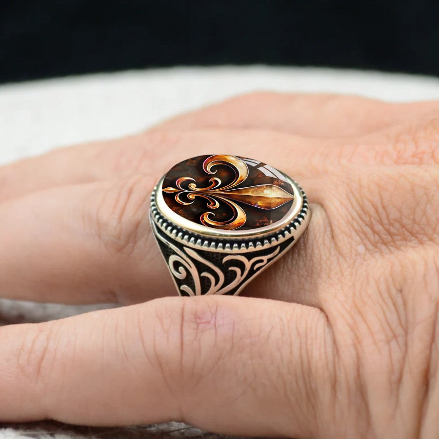 Amber Fleur De Lis Oval Ring