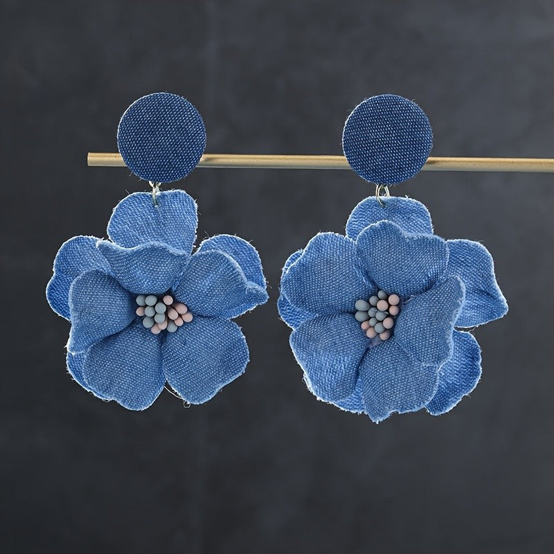 Denim Flower Drop Earrings