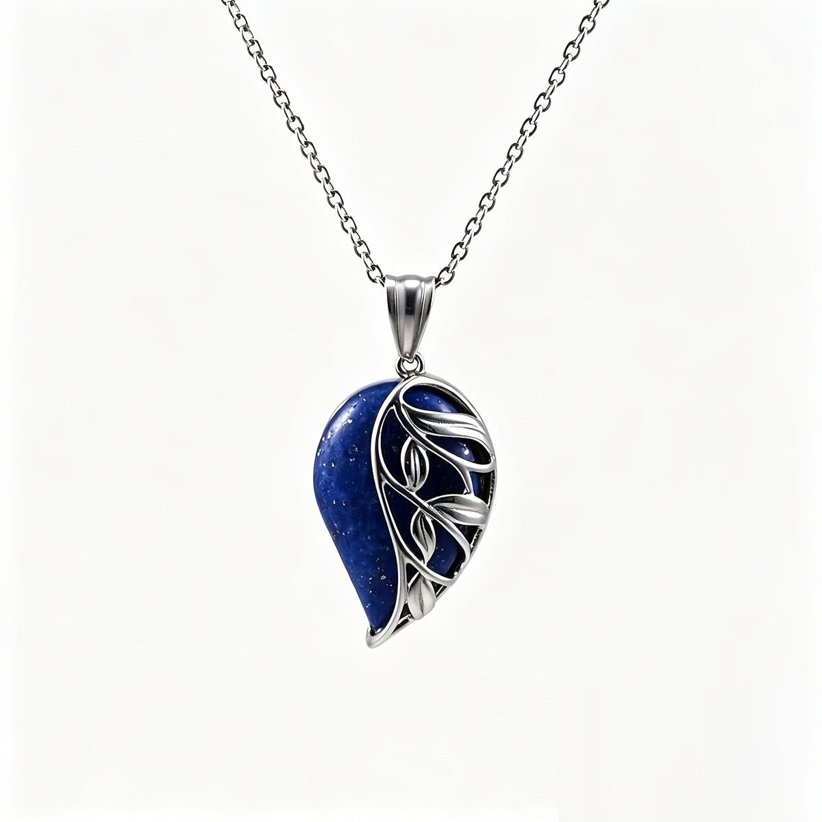 Blue Stone Leaf Overlay Necklace
