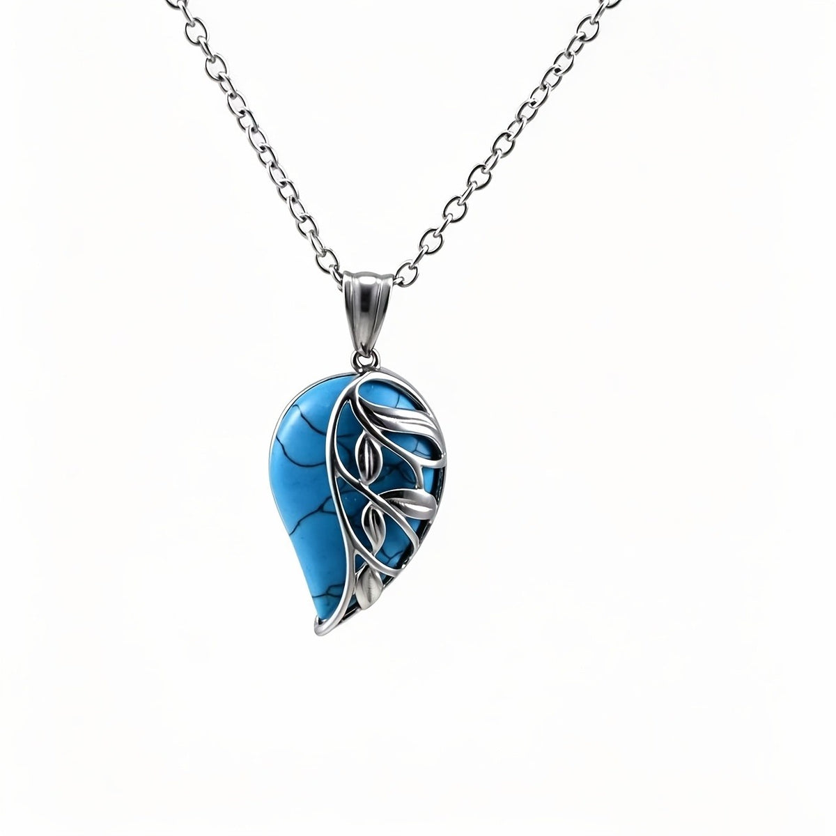 Blue Stone Leaf Overlay Necklace