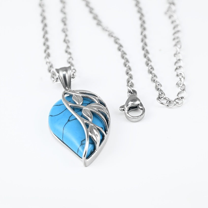 Blue Stone Leaf Overlay Necklace