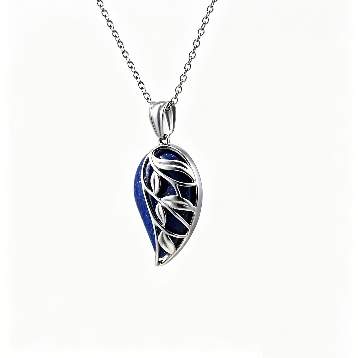 Blue Stone Leaf Overlay Necklace
