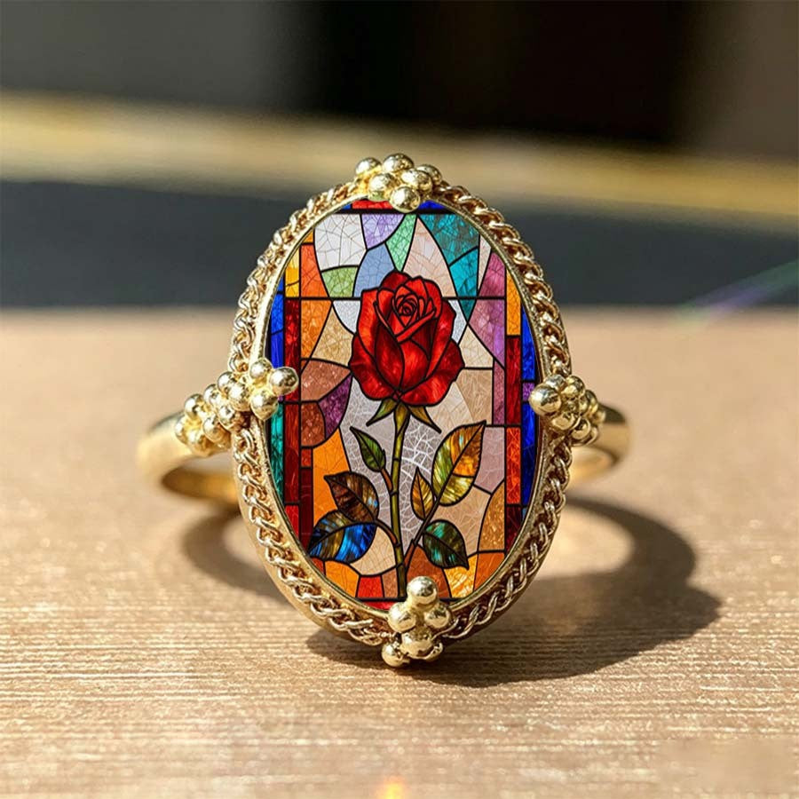 Colorful Rose Oval Ring