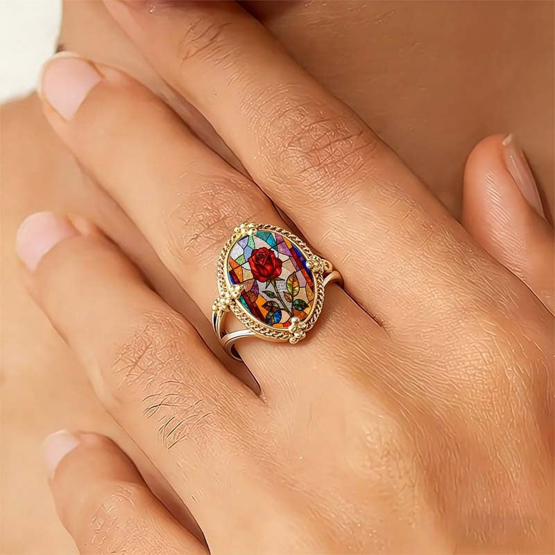Colorful Rose Oval Ring