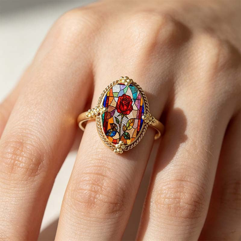 Colorful Rose Oval Ring