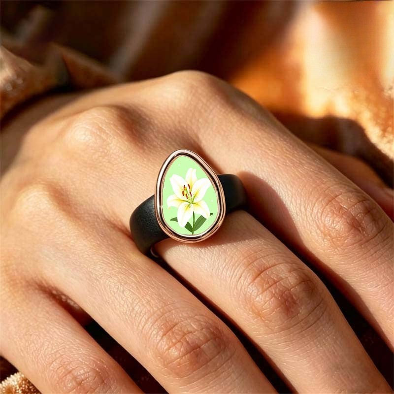White Lily Teardrop Ring