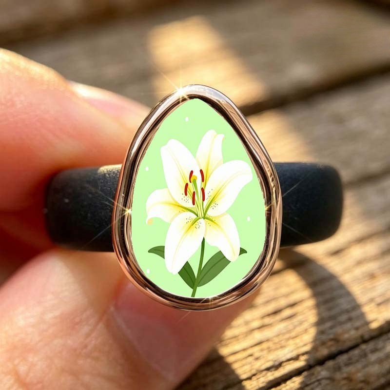 White Lily Teardrop Ring