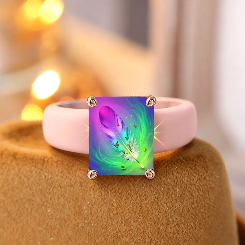 Gradient Feather Square Ring