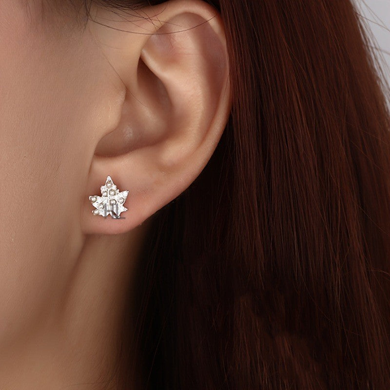 Crystal Maple Leaf Stud Earrings