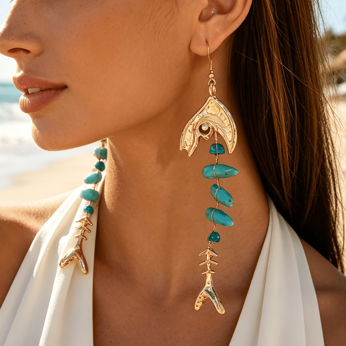 Fishbone & Amber Drop Earrings