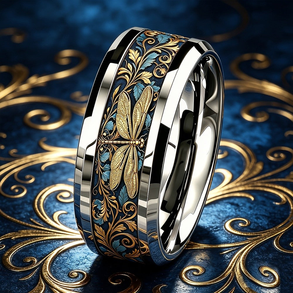 Navy Dragonfly Floral Ring