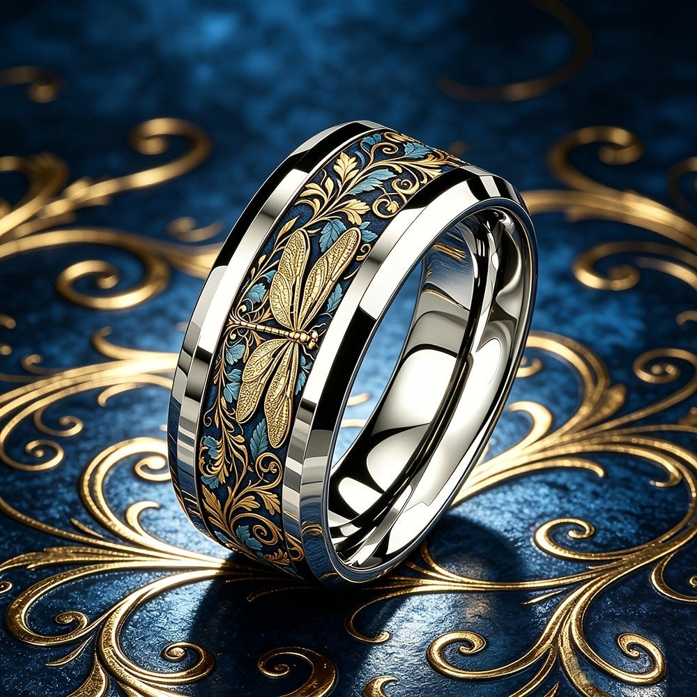 Navy Dragonfly Floral Ring