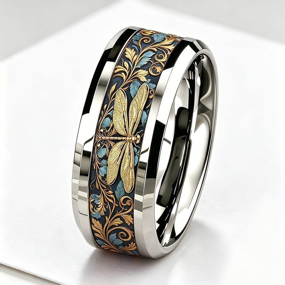 Navy Dragonfly Floral Ring