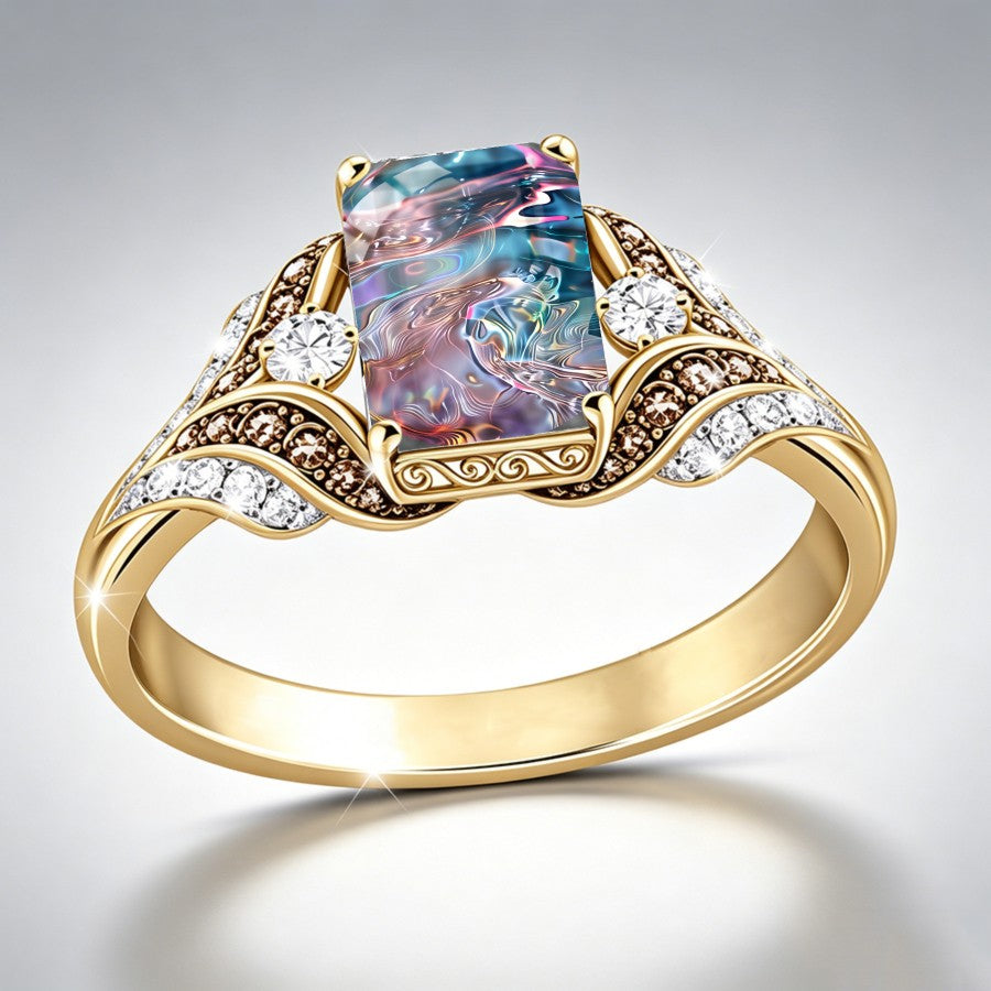 Iridescent Fluid Art Square Ring