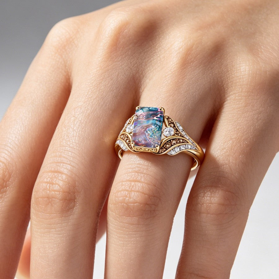 Iridescent Fluid Art Square Ring