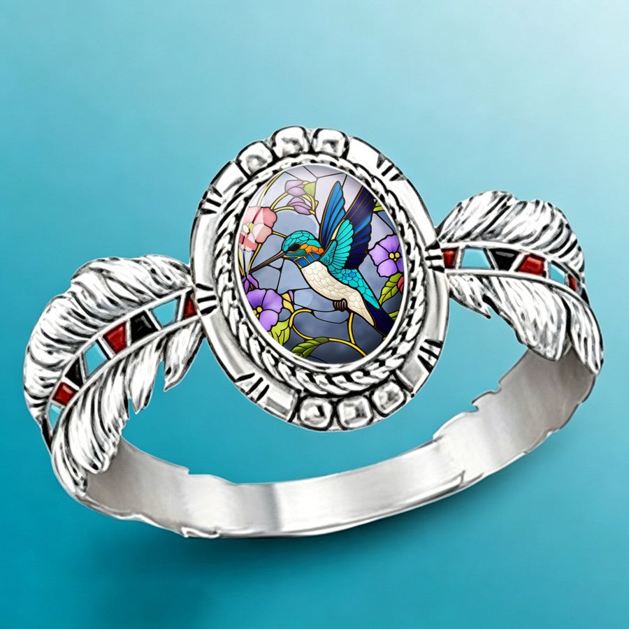 Hummingbird & Feather Oval Ring