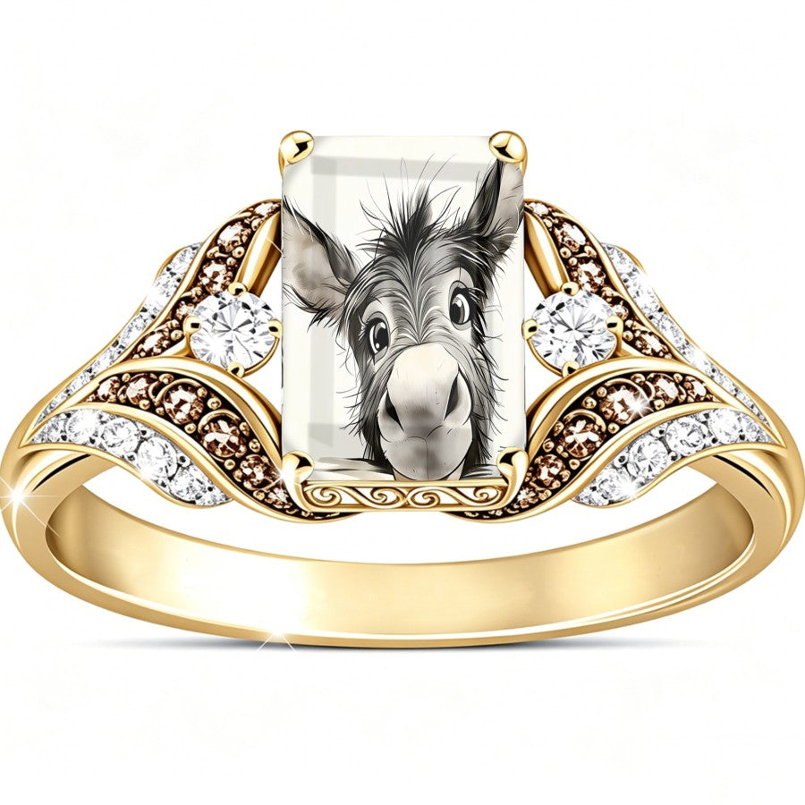 Donkey Portrait Crystal Ring
