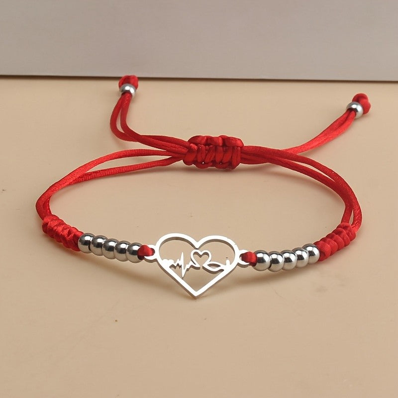 Heartbeat Heart Charm Cord Bracelet