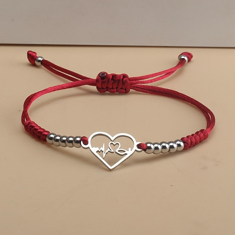 Heartbeat Heart Charm Cord Bracelet