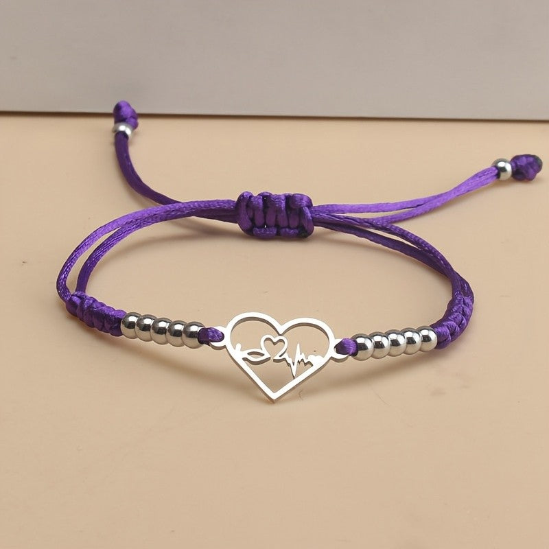 Heartbeat Heart Charm Cord Bracelet