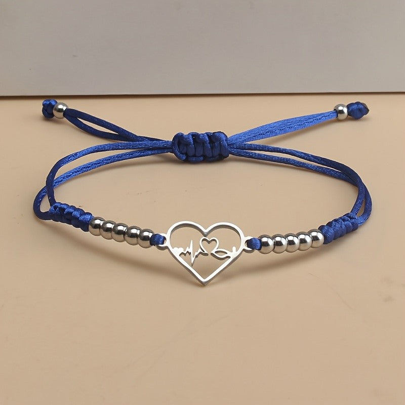 Heartbeat Heart Charm Cord Bracelet