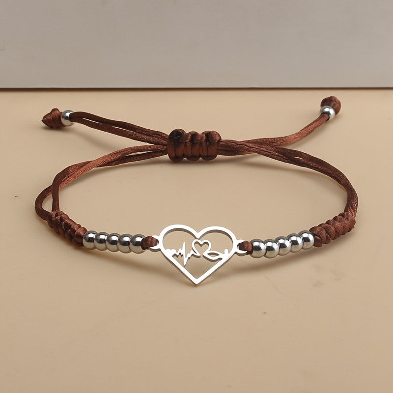 Heartbeat Heart Charm Cord Bracelet